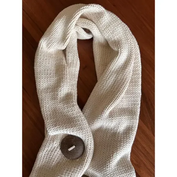 Pure Handknit Scarf Natural Cotton Button Boho One Size - Picture 3 of 4
